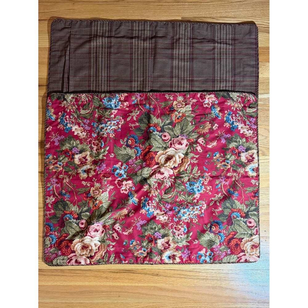 Chaps Home Standard Pillow Shams Set of 2 Red Floral Brown Plaid Cotton Sham